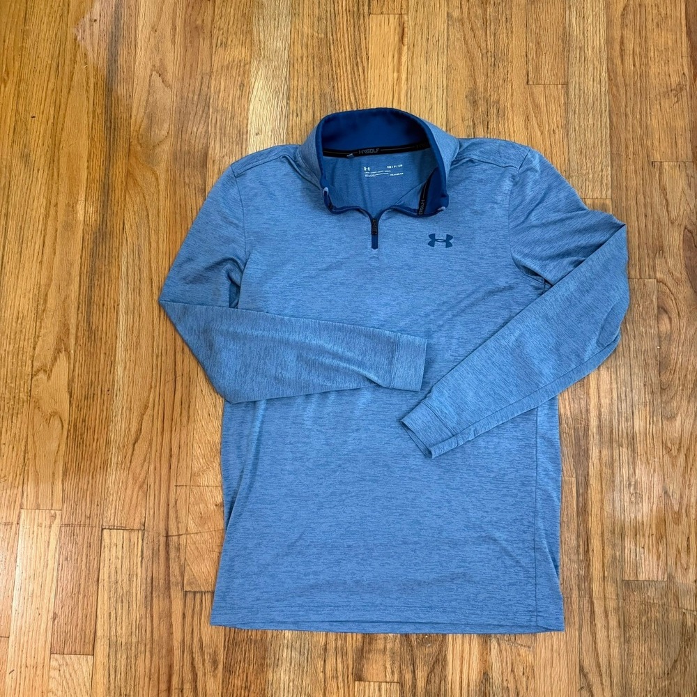 Under Armur Cold Gear Golf Pullover S Blue Heathered Quarter Zip Performance